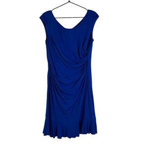 Betsey Johnson Womens Sheath Dress Blue Ruched Scoop Neck Sleeveless Zip 10